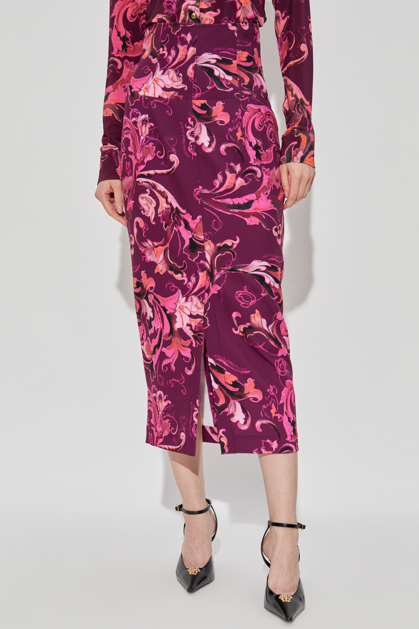 スカート Versace Jeans Couture Fitted Floral Pattern Skirt With Pink Skirt with back slit Versace Jeans Couture - Vitkac AS